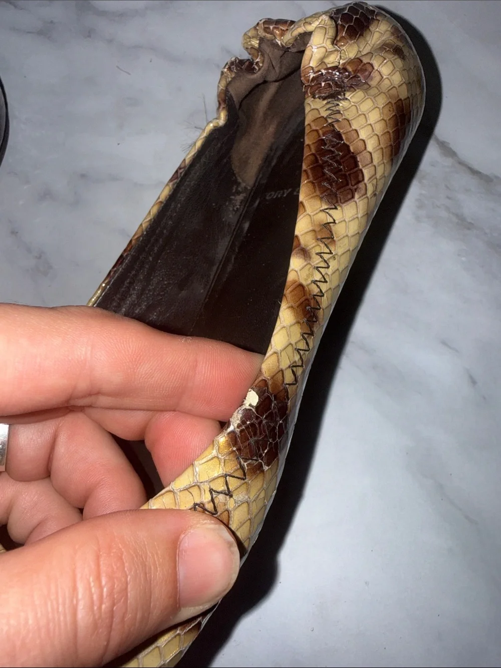 Tory Burch Snake-Print Reva Ballet Flats in Tan and Brown